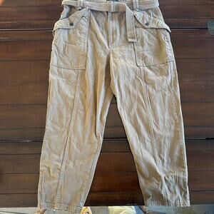 Banana Republic Khaki Utility Cargo Pants Women 14 High Rise Belted Casual Chic
